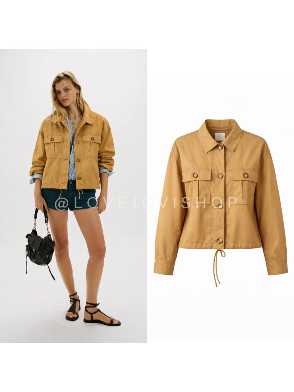 Jacket | Garage Tan Utility Lightweight Coat | Waist Length Button Front | Camel